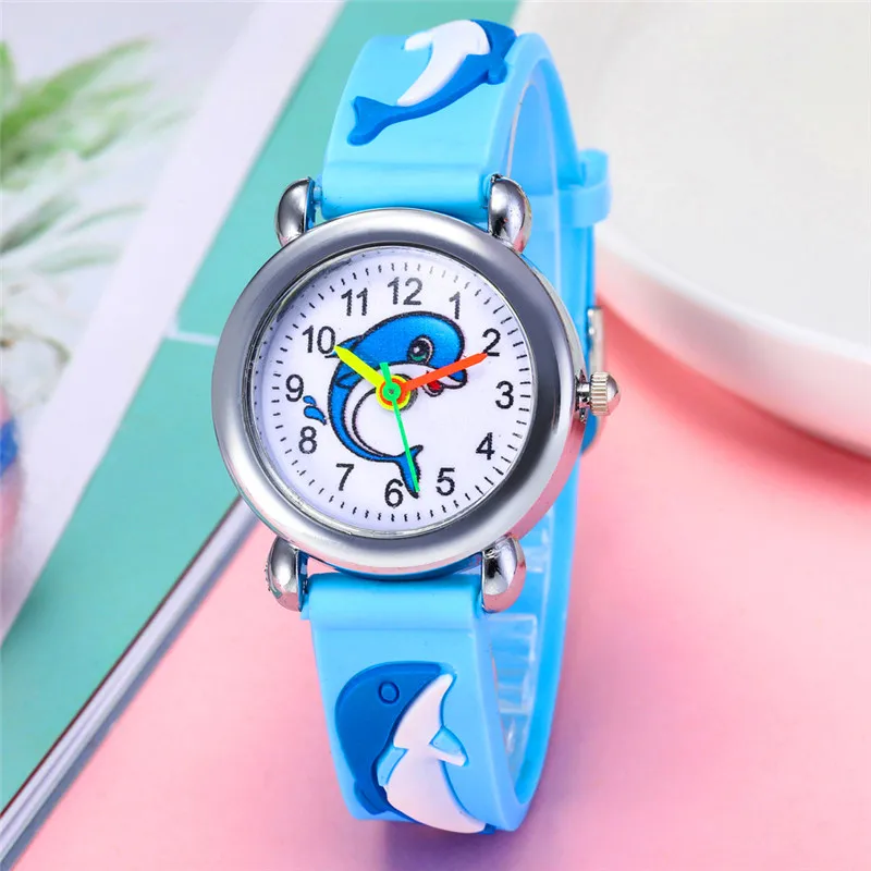 Оптовая продажа с фабрики детские часы 3D мультяшный дельфин силиконовый ремешок