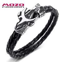 fashion men bangle new jewelry black double layer leather bracelet stainless steel charm exaggeration punk bracelet ps1036