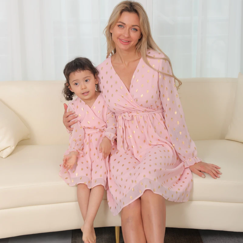 

Mommy And Daughter Clothes Family Dress Chiffon Print Long Sleeve Baby Girl Clothes Dress 2021 Summer Family Matching Outfits