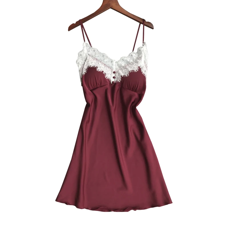 

Summer Sexy Suspender Nightdress Women Casual Lace Decor Fashion Ice Silk Sleeping Dresses Homewear Vestidos