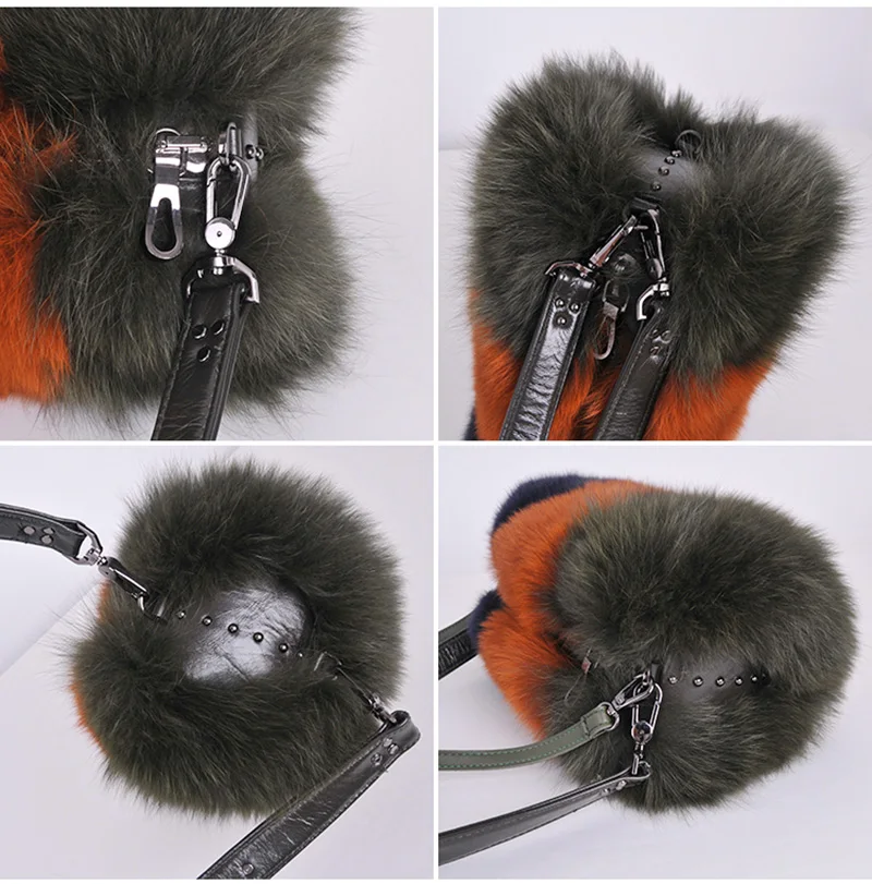 

2021 New Arrival Three Color Packet Fashion Fox Fur Shoulder Bags Large Capacity Totes With Real Leather Belt S8814