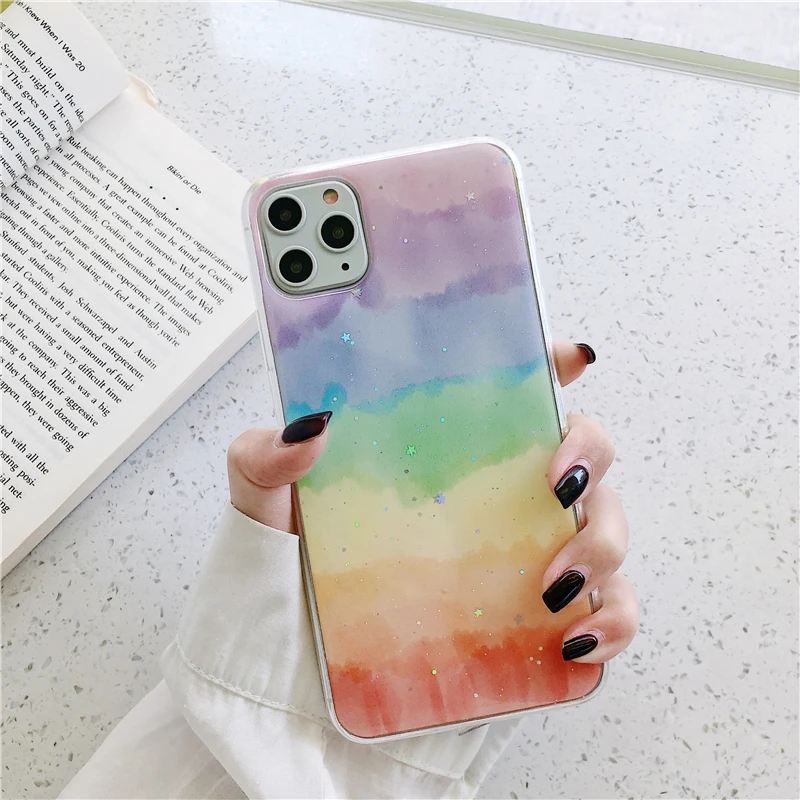 Лазерный Радужный градиентный телефонный чехол для iPhone 11 Pro Max XR X XS Max 6 6s 7 8 Plus блестящая мягкая прозрачная задняя крышка из ТПУ со звездами - Color: T3