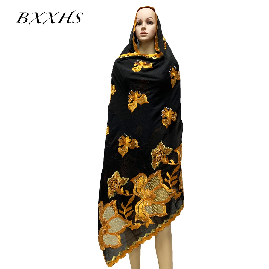 

African Muslim Women Beautiful Hijab Scarf Hollow Cotton Fashion Embroidered Shawl Comfortable Soft 210 * 110 cm Wedding Party