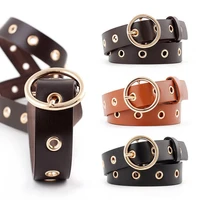 women round buckle eyelets adjustable faux leather belt jeans pants waistband