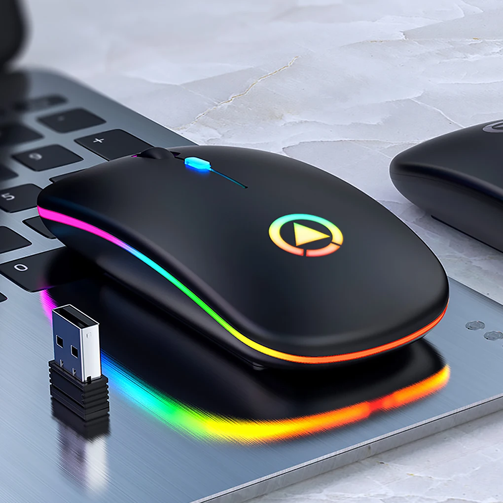 

2 Pieces Wireless Silent Computer Mouse Rechargeable Portable Mouse PC Laptop Accessories Frosted Black