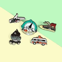 kids jewelry gift camping outdoor compass canvas shoe bonfire tent motorhome brooches enamel pin bag lapel pin badge