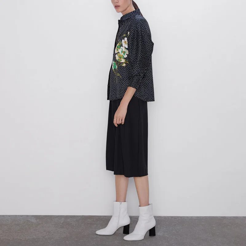 Женская блузка в горошек Za осенняя рубашка с длинными рукавами и цветочным