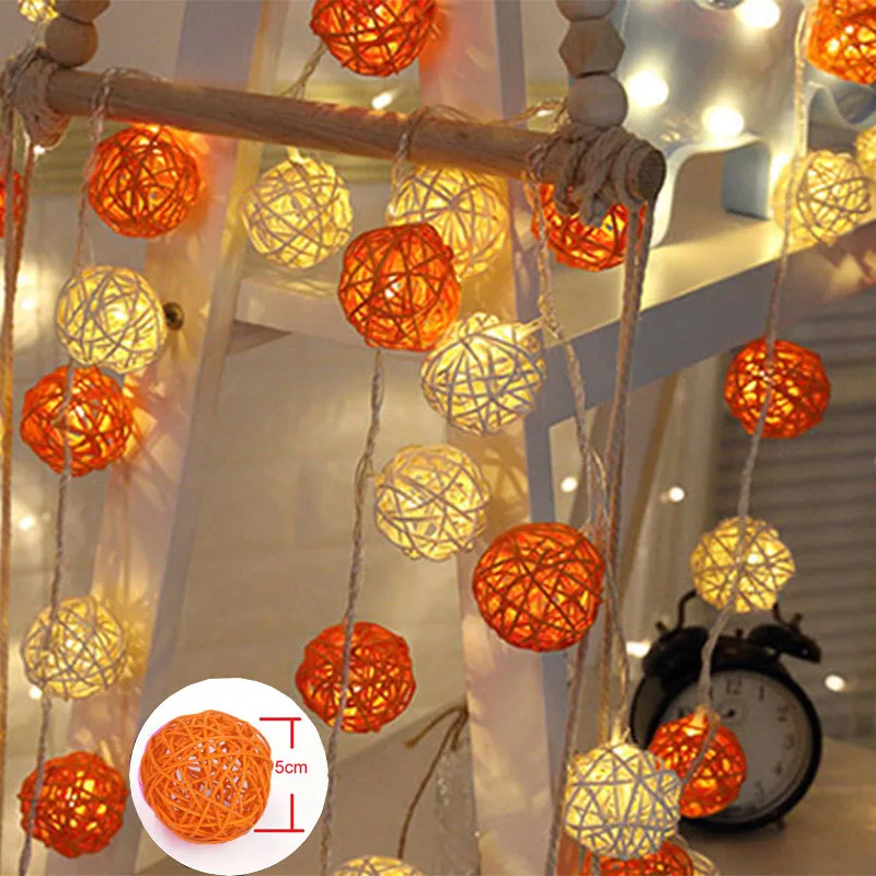 Orange white QYJSD светодиодный светильник, наружные Ротанговые гирлянды с шариками светильник, гирлянда для дома, новогодний декор, украшение для свадьбы, спальни, рождественской елки - Испускаемый цвет: Orange white