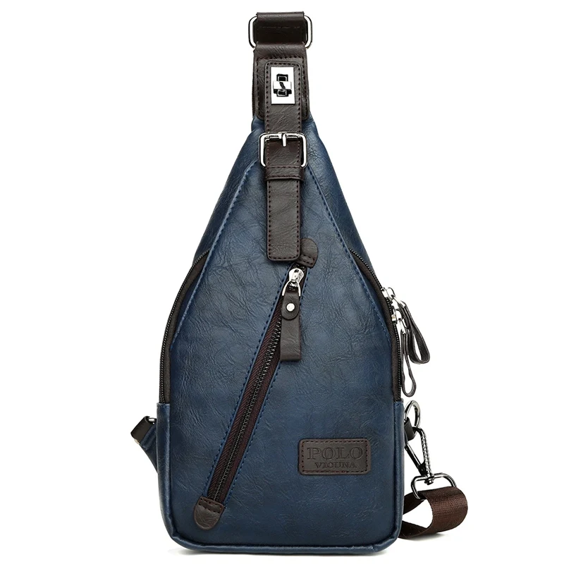 Rotary Buckle Blue VICUNA POLO, известный бренд, защита от красок, магнитная кнопка, открытая кожа, мужские нагрудные сумки, модная дорожная сумка через плечо, мужская сумка-мессенджер - Цвет: Rotary Buckle Blue