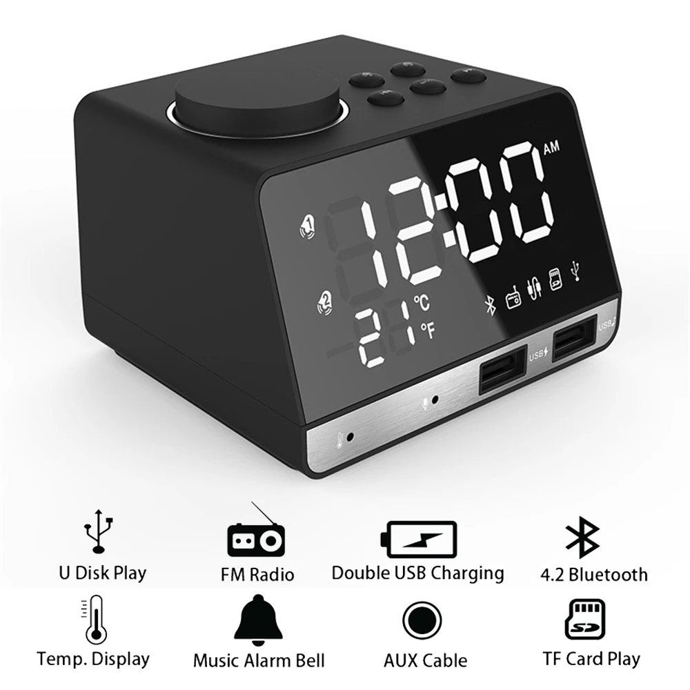 Цифровой светодиодный Будильник Bluetooth Музыка FM радио динамик температура