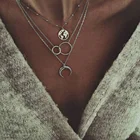 Женское креативное ожерелье, яркое модное многослойное ожерелье в стиле ретро с Луной, картой мира, кольцами, красивым очаровательным украшением