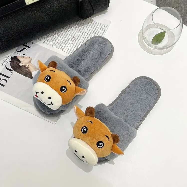 2021  Autumn and Winter Home Ladies Cotton Slippers Cute Calf Knot Decoration Comfortable Slippers Female Furry Slippers Female