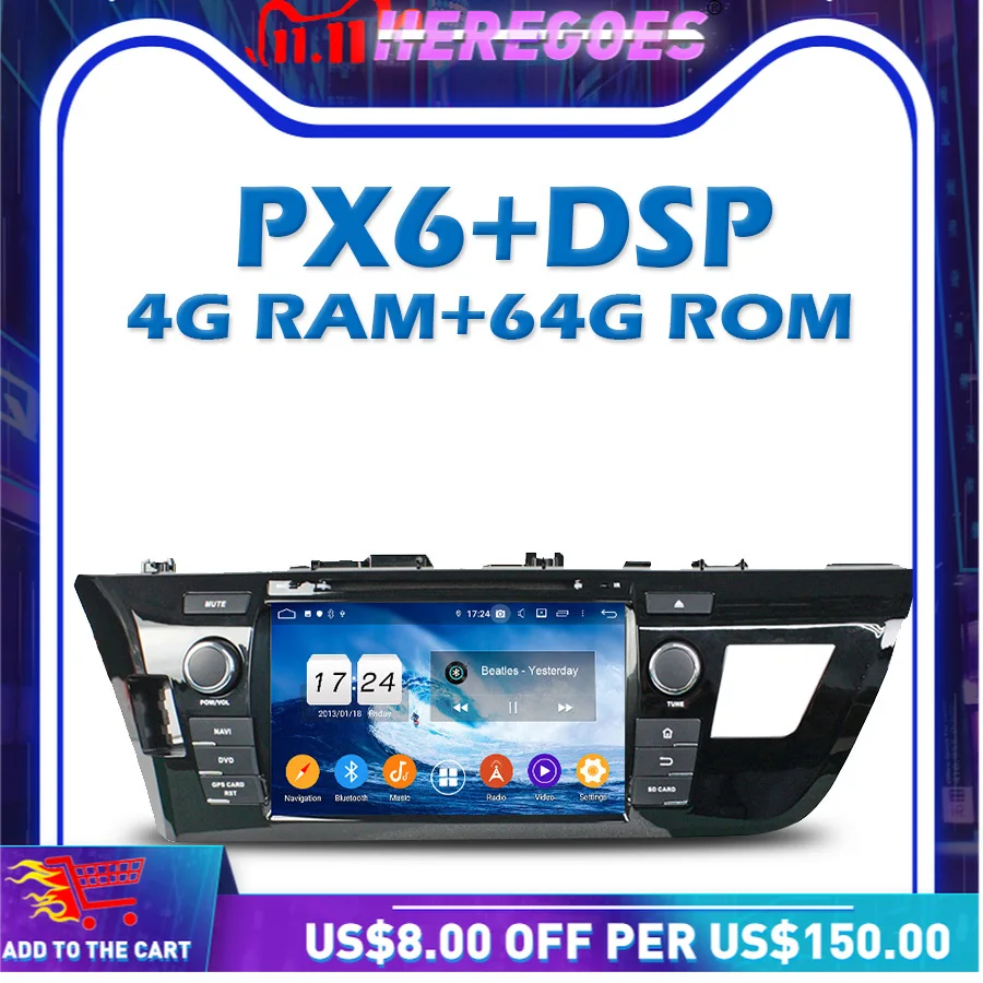 1280*720PX6 автомобильный DVD плеер DSP IPS TDA7851 Android 9. 0 4G + 64 Гб Wifi Bluetooth 10 радио GPS Google для Toyota