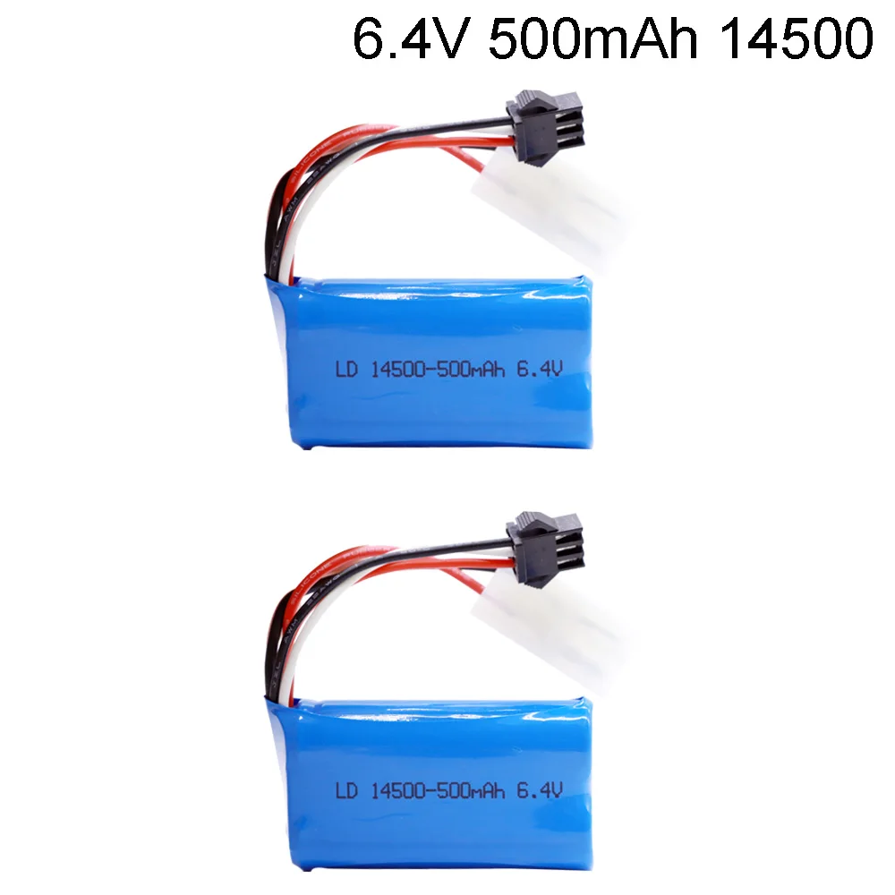 Литий-ионный аккумулятор 6,4 В 500 мАч 14500 для WLTOYS 18401/02 4 drive, высокоскоростной гоночный внедорожник XQWR14 HBX 2098B, Радиоуправляемый автомобиль, 2 шт.