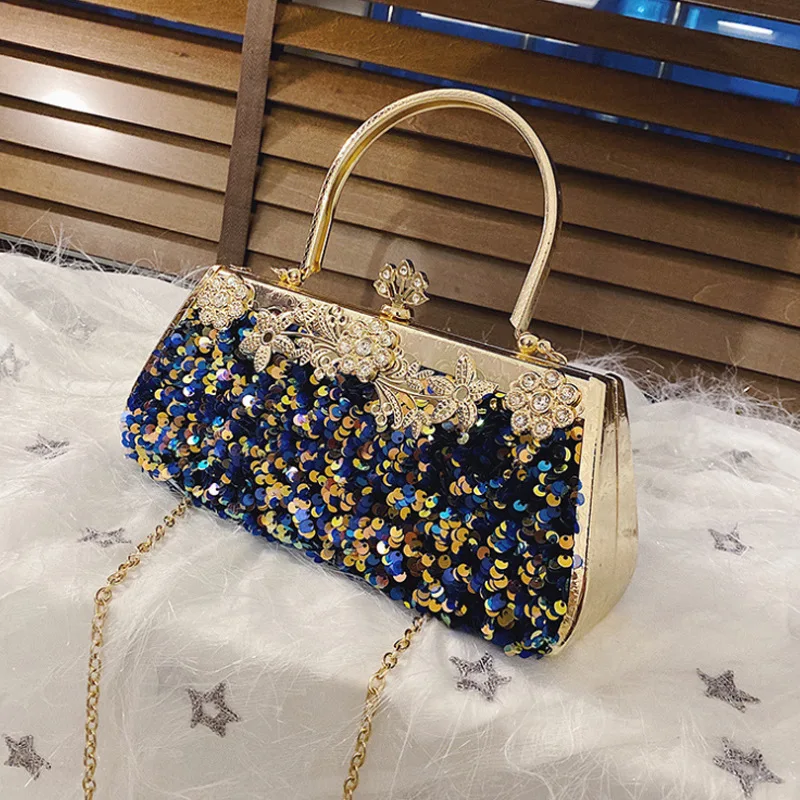 

Ladies Luxury Handbag Women Square Evening Dress Clutch Bag Women Messenger Bag Creative New Metal Sequin Chain Banquet Bag
