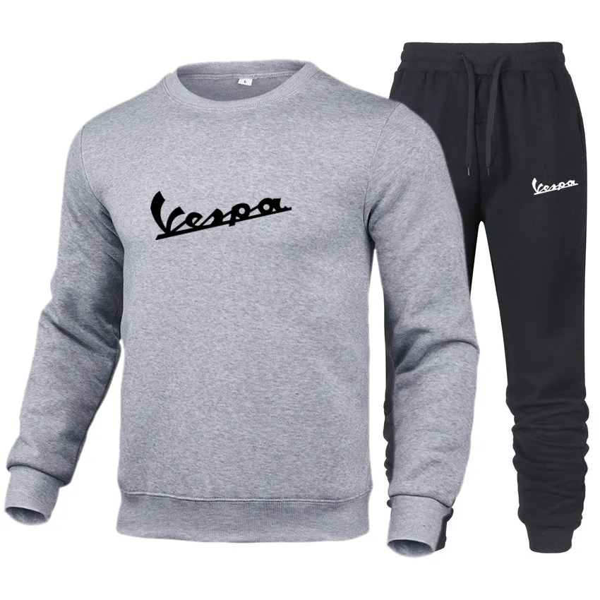 

VESPA 2021 men's spring and autumn printed round neck sweater + casual trousers casual two-piece comfortable suit male A
