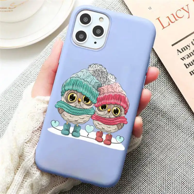 

Cartoon Girl Gifts Cute Owl lovers Phone Case Candy Color Blue for iPhone 11 12 pro XS MAX 8 7 6 6S Plus X 5S SE 2020 XR