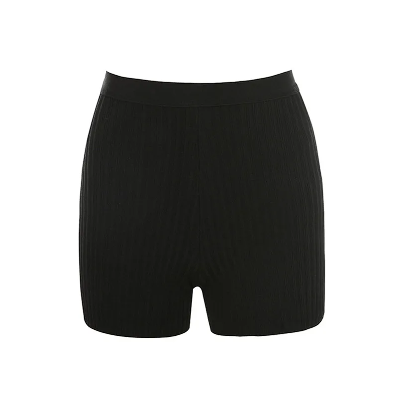 

Women Casual Sexy Ribbed Knit Shorts Summer Elastic High Waist Back Zipper Stretch Hot Pants Female Bottoms Club Homewear 2021