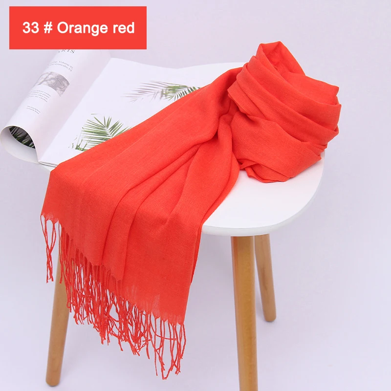 33 Orange red Женские однотонные хлопковые шарфы с кисточкой женские зимние тонкие весенний шарф летние роскошные женские шали теплые шарфы для женщин - Цвет: 33 Orange red
