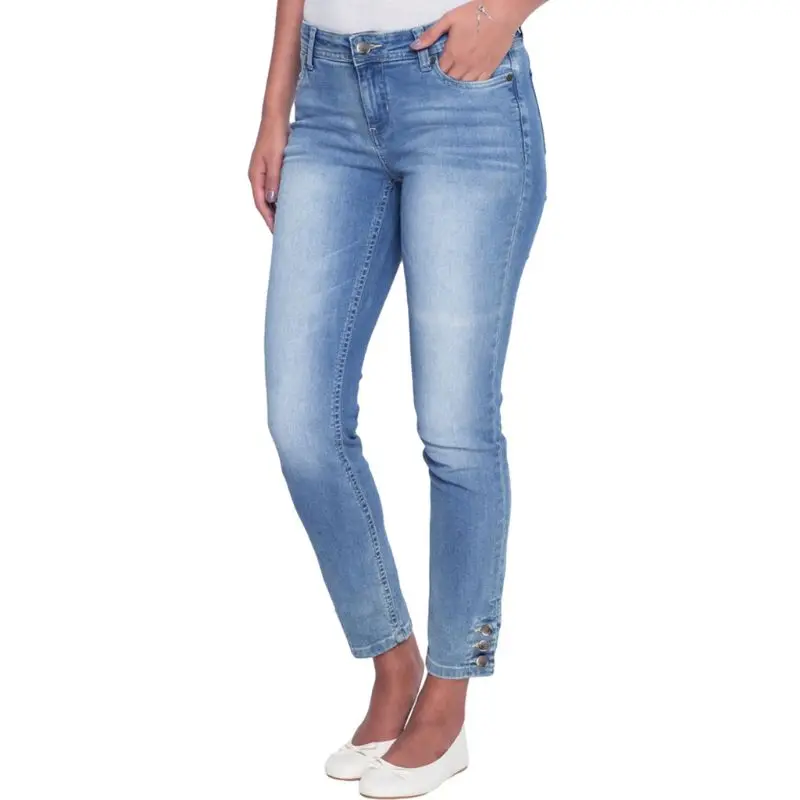 

X5XD Womens Plus Size Spring High Waist Washed Skinny Jeans Solid Color Three Button Decor Hem Long Stretch Pants Ankle-Length