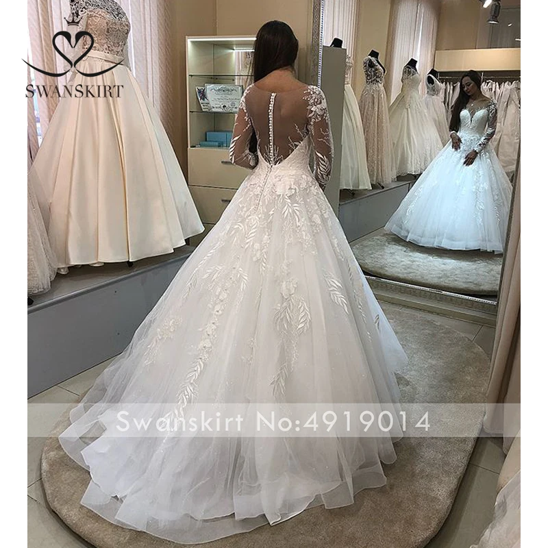 Женское свадебное платье со шлейфом swanсара ТРАПЕЦИЕВИДНОЕ принцессы с длинными