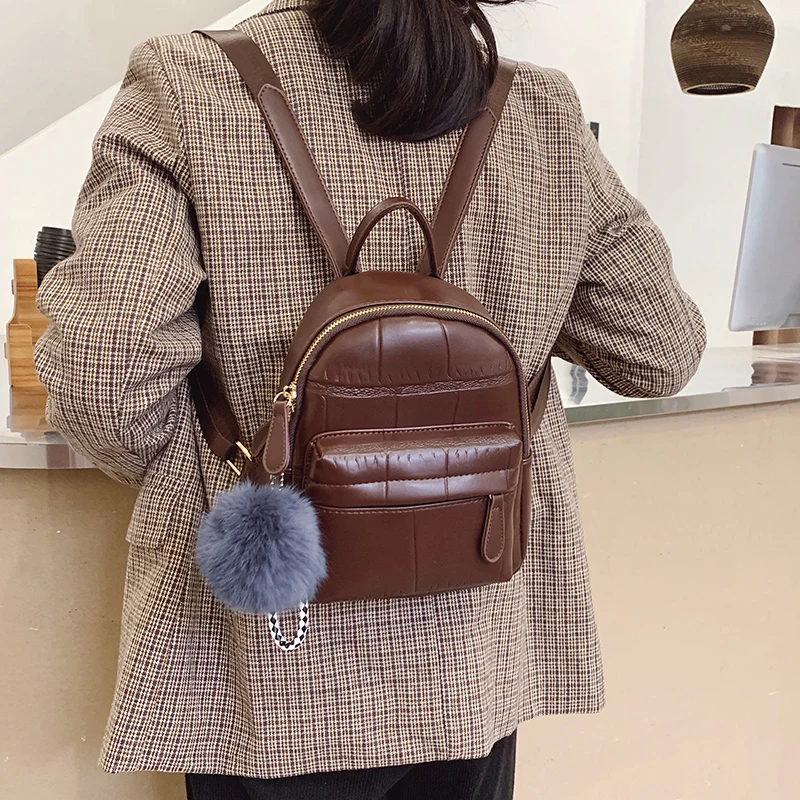 

Small Schoolbag Women's Backpack 2021 Luxury Brand Designed Solid Stone Female Rucksack Back Shoulder Bag Mochila Bags Wholesale