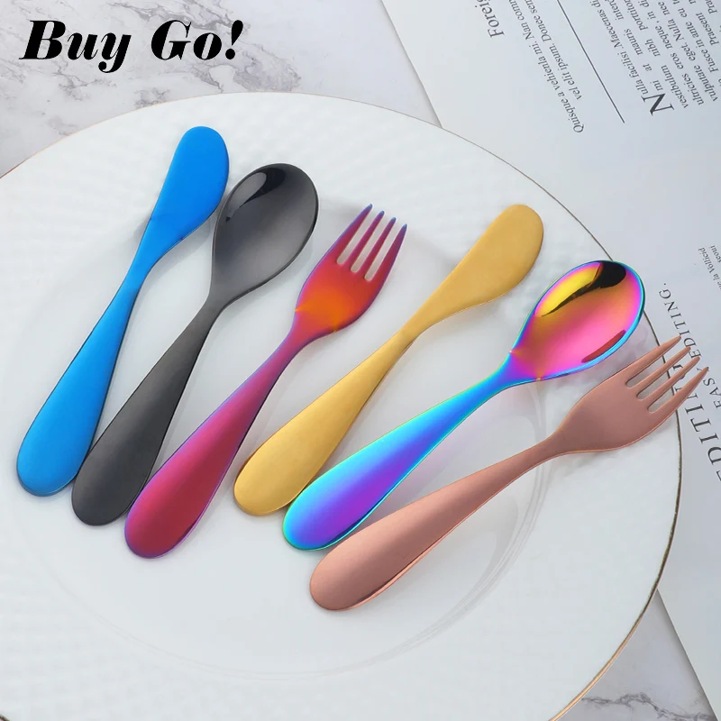 3PCS Stainless Steel Children Cutlery Cute Spoon Fork Knife Set Kids Dishes Baby Feeding Safe Training Flatware Tableware |
