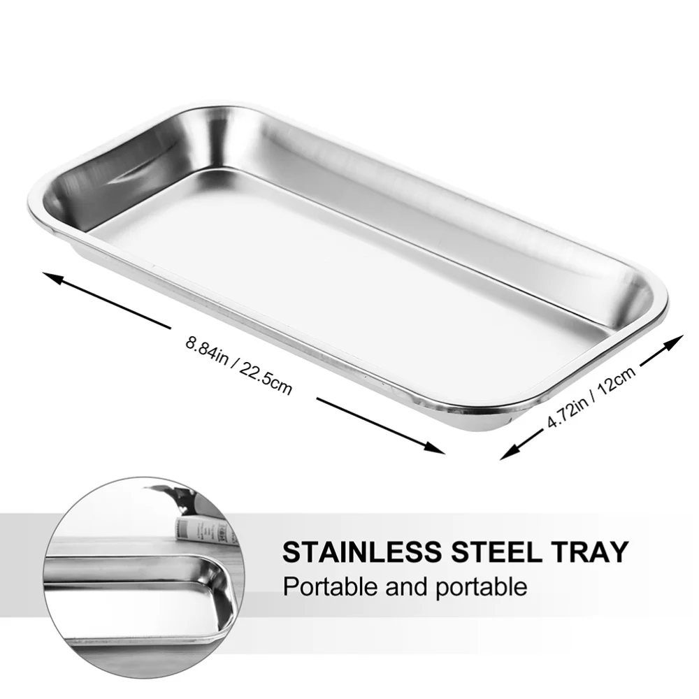 

3Pcs Stainless Steel Trays Oral Instrument Square Plates Desktop Organizer