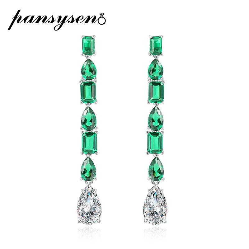 

PANSYSEN 925 серебро, созданные Муассанит с изумрудным свисающие серьги для свадьбы и помолвки, хорошая бижутерия ювелирные изделия по оптовым ц...