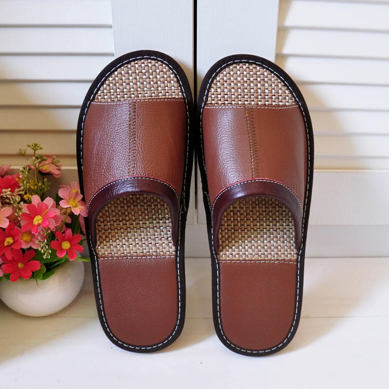 Шлепанцы из воловьей кожи для дома домашние сандалии с мягкой подошвой льняные