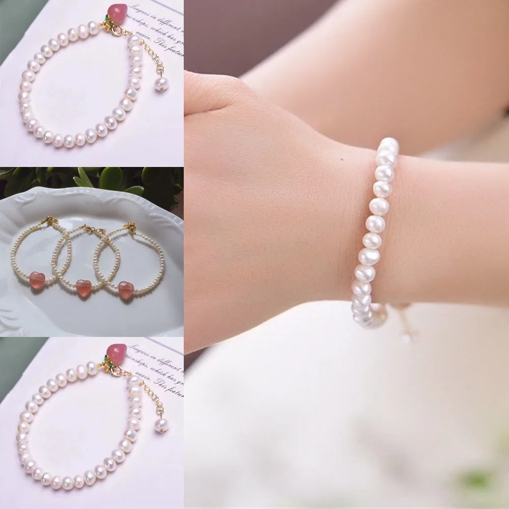 

Natural Freshwater Pearls Crystal Bracelets for Women Girls Trendy Temperament Bracelet Female Jewelry Wedding Party Handmade