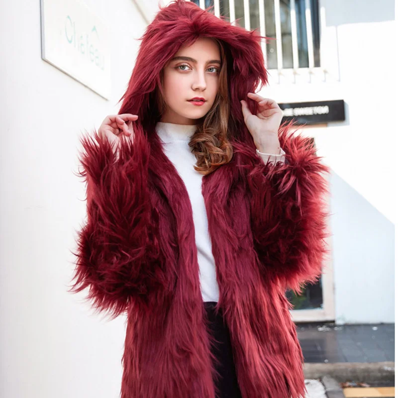 Women's Faux Fur Purple Coat Artificial Jacket Undefined Biker 2021 Shaggy Elegant Winter with Hood Y2k Europe Thick Russian