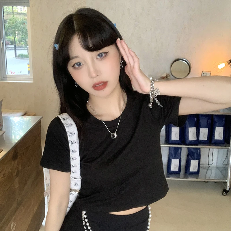 

YTX653 High-waist slim-fit Hyun Ya-style net red short white short-sleeved t-shirt for women