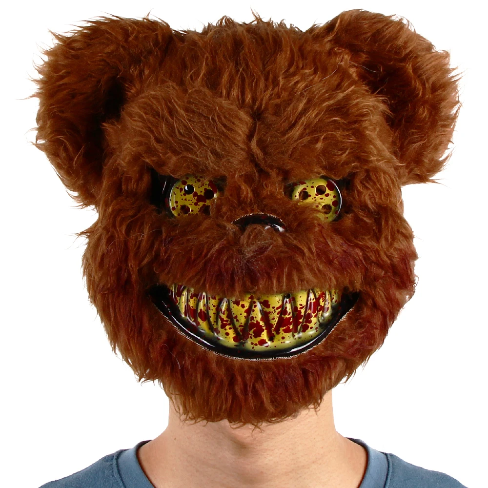 Scary Furry Teddy Bear Killer Mask Halloween Horror Makeup Party Dress Up Mischief Escape Room Cosplay Props