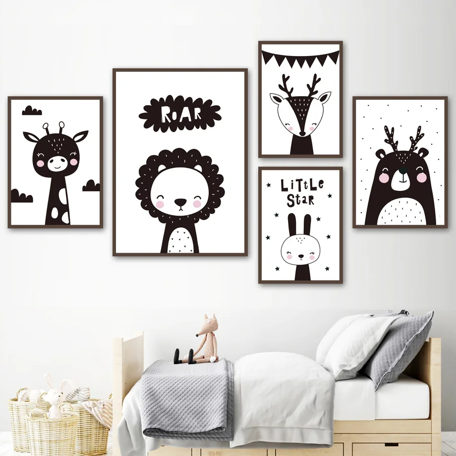 Картина на холсте с изображением Льва жирафа медведя лисы для детской комнаты