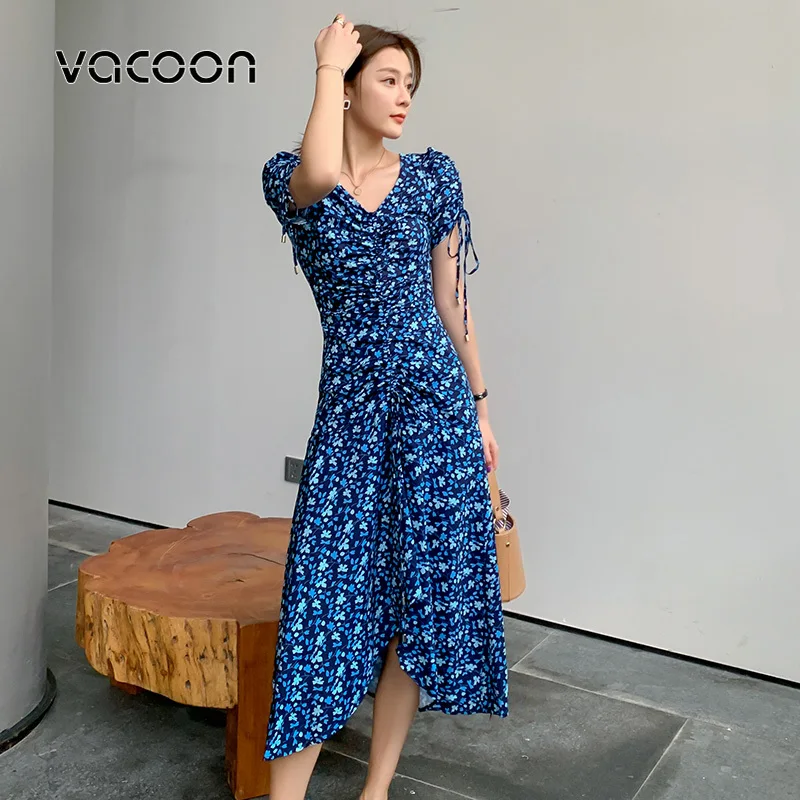 Женское винтажное платье с цветочным принтом и V-образным вырезом | Женская