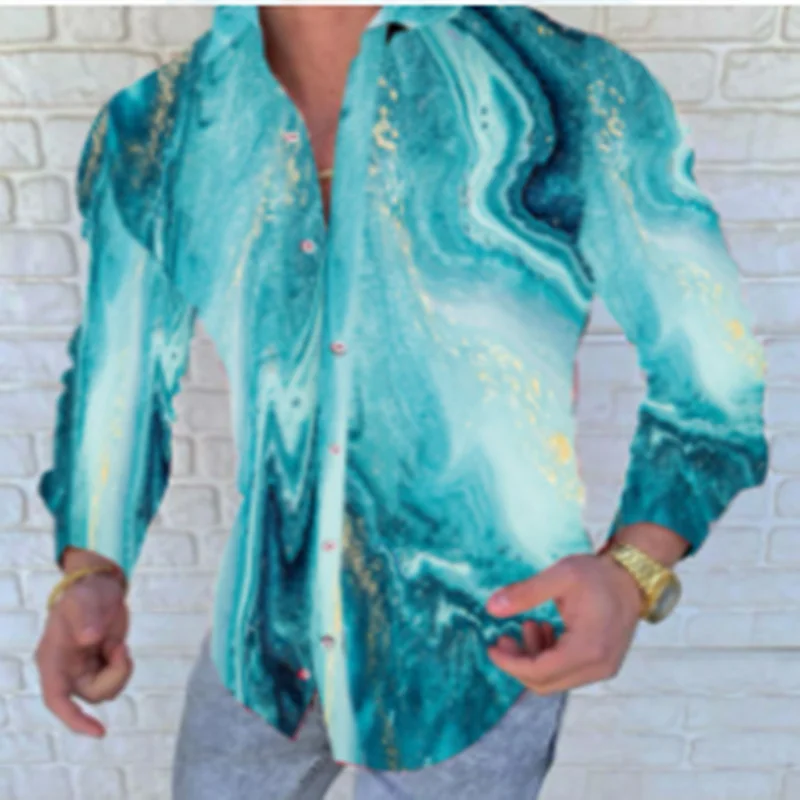 

Casual Loose Turn-down Collar Mens Shirts Vintage Printing Button Long Sleeve 2021 Summer Men Clothing Fashion Streetwear Blouse