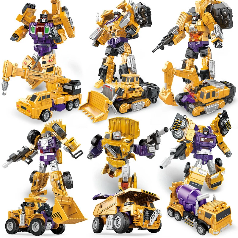 

Transformation Robot Toy 6 in 1 Engineering Vehicle Model Educational Assembling Deformation Action Figure Car Toy for Children