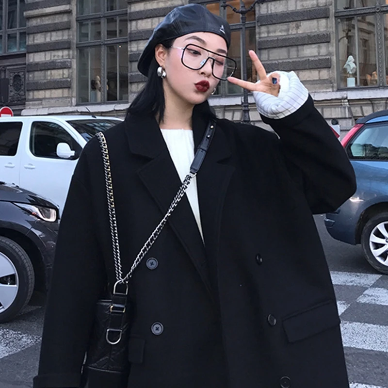 

Double-sided Women's Coat new woolen single buckle minimalist woolen Hight Quality overcoat