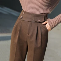 high waist tweed pants womens autumn and winter 2021 new loose capri pants women bottoms pants