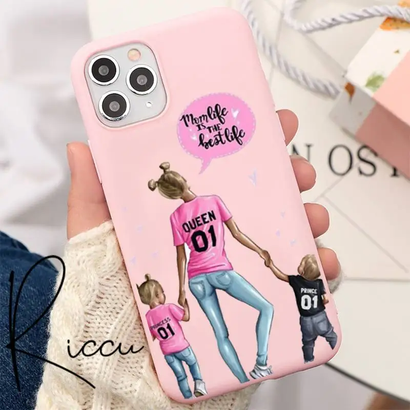 

Baby Mom Girl Phone Case For IPhone 8 7 6 6S Plus X 5S SE 2020 XR 11 12 Pro Mini Pro XS MAX Matte Candy Pink Silicone Cases