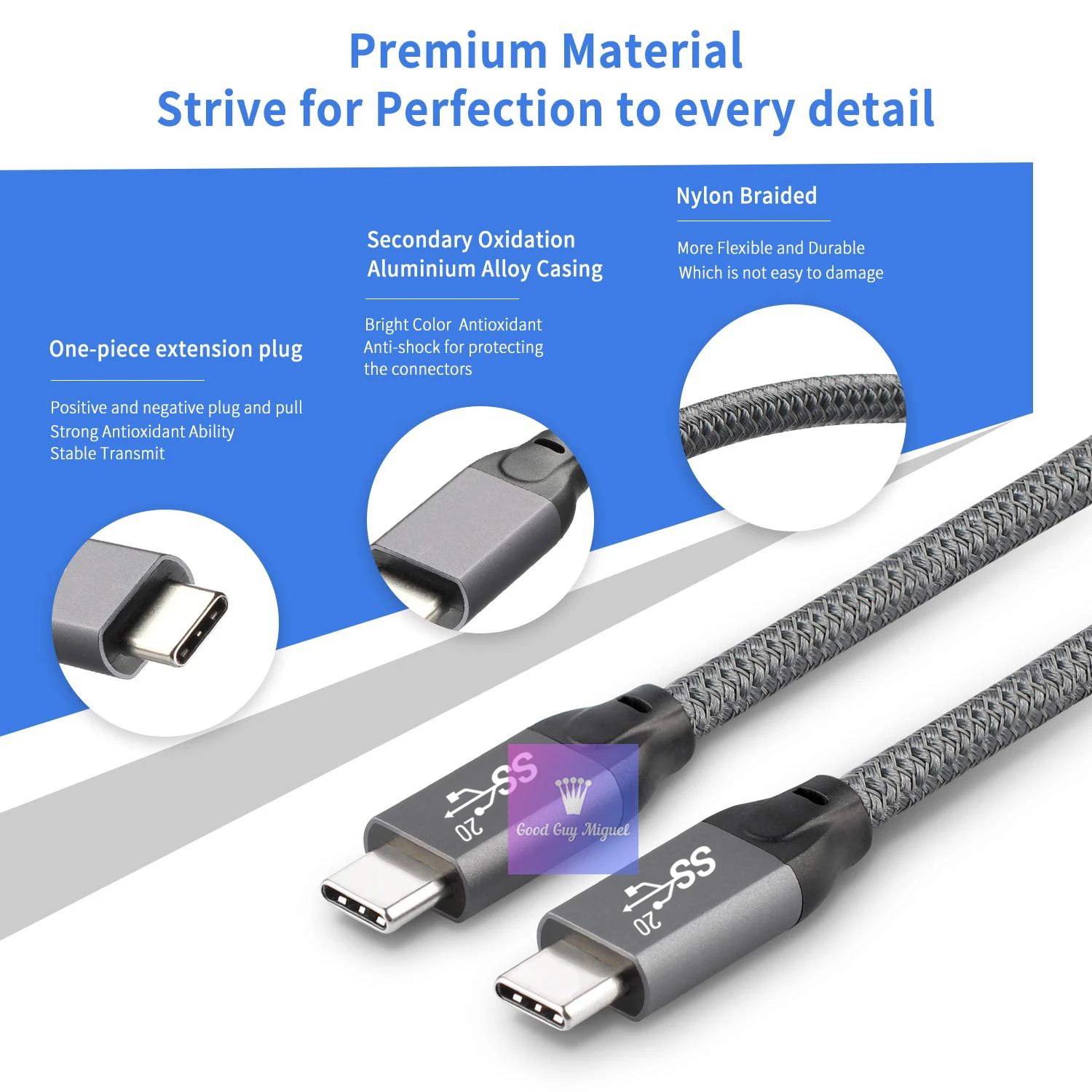 Фото USB 3.2 Gen 2x2 20Gbps USB-C to Data Cable Type-C 100W Fast Charge Short Cord Braided Wire for Xiaomi Huawei MacBook Pixel Электроника USB 3.2 Gen 2x2 20Gbps USB-C to Data Cable Type-C 100W Fast Charge Short Cord Braided Wire for Xiaomi Huawei MacBook Pixel Электроника