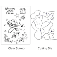 azsg cartoon turtle cuting dies clear stamps for diy scrapbookingalbum decorative silicone stamp crafts