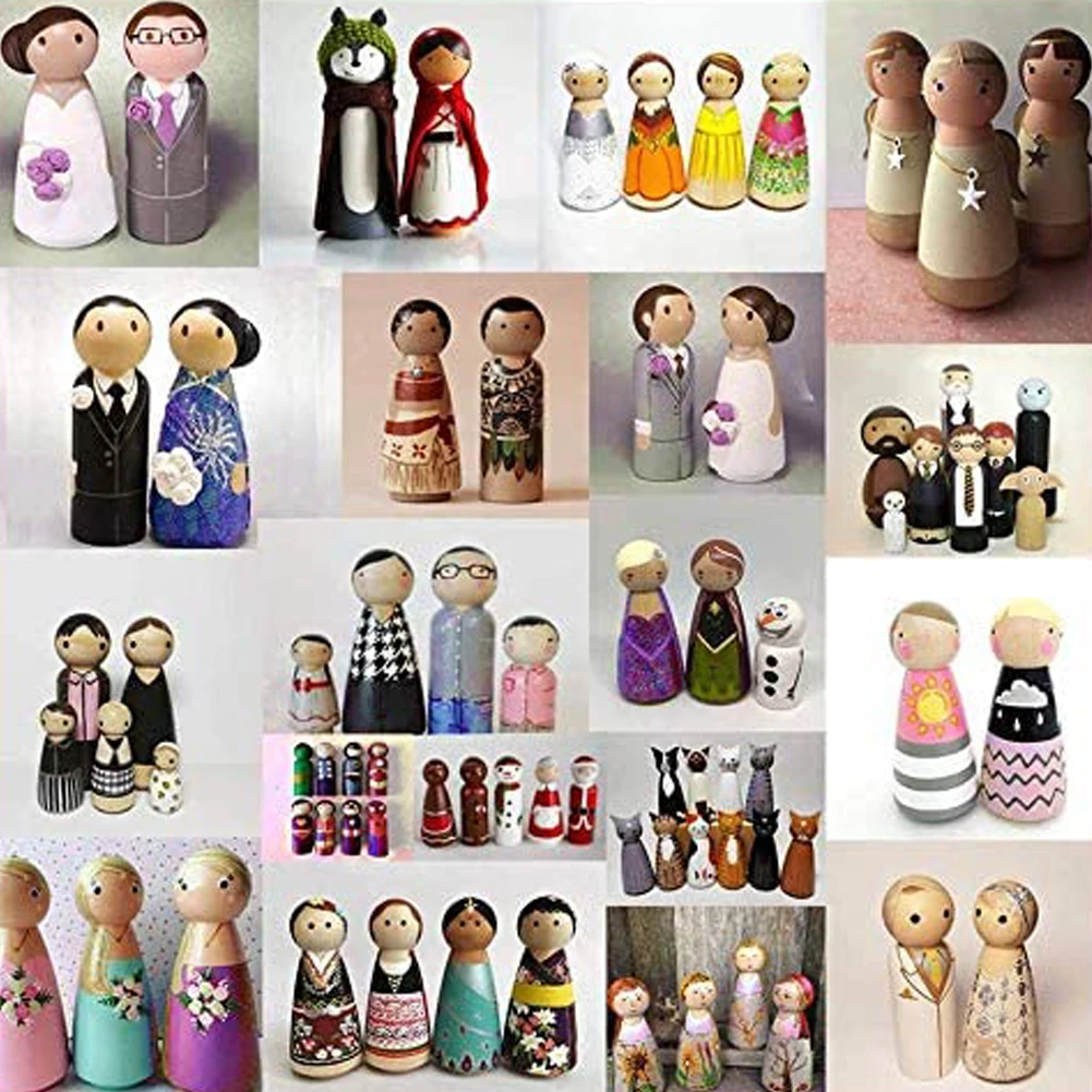 

50PCS Creative Unfinished Wooden Peg Dolls Blank DIY Tiny Angel Doll Natural Wooden People Decor For Kids Handwork Art Carving