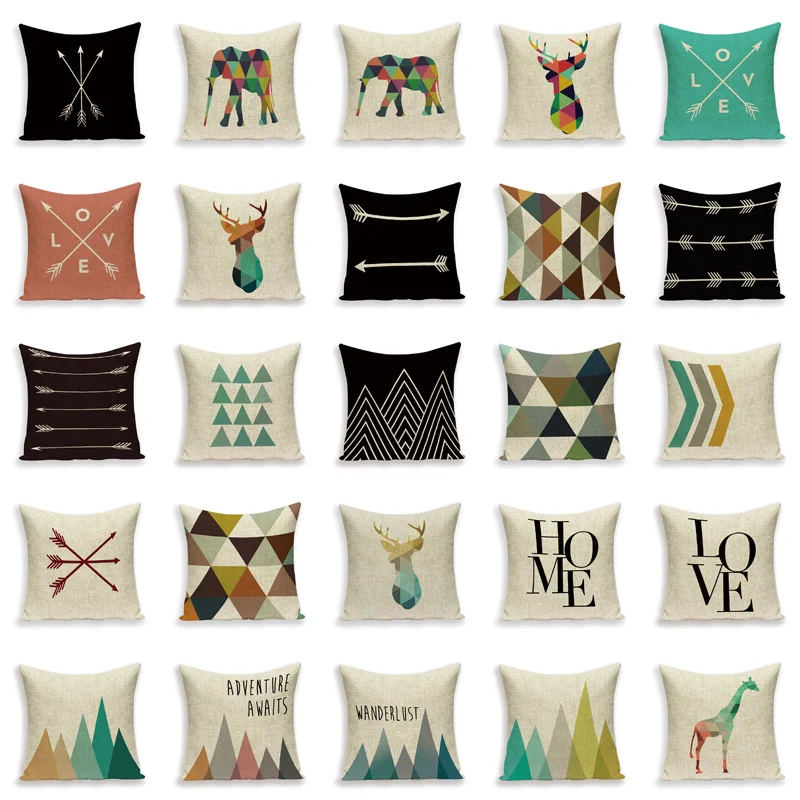 Наволочки с оленем лосем медведем слоном скандинавские геометрические стрелки