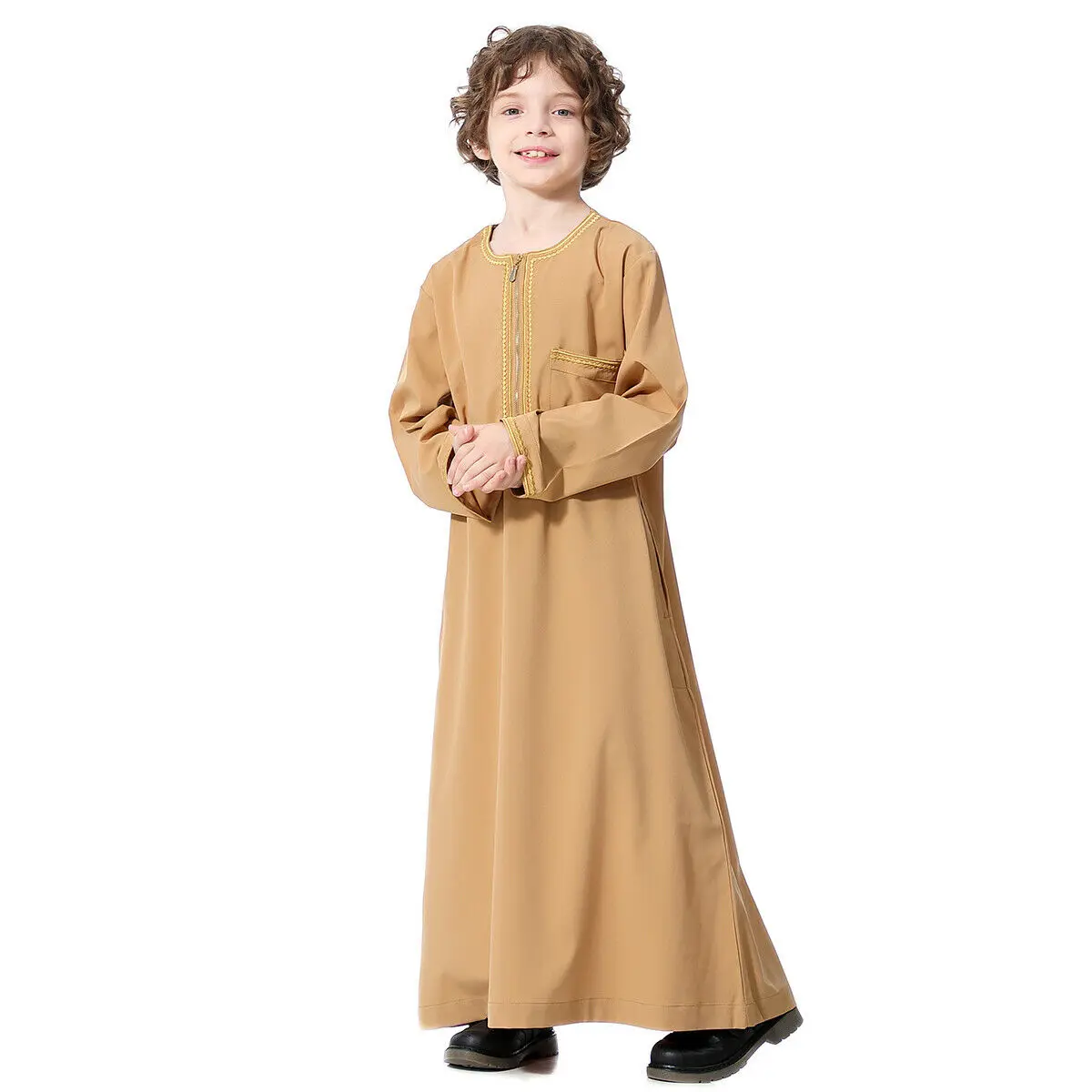 Muslim Saudi Arab Boys Robe  Dishdasha Kids Abaya Kaftan Prayer Islam Clothing Long Sleeve Thobe Middle East Teenage Dress Dubai images - 6