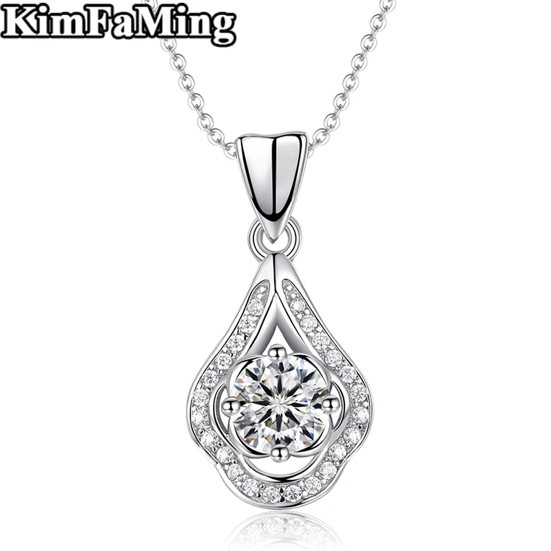 

Delicated Luxury Drop Shape Women White Stone Pendant Necklaces Good Qualtiy Exquisite Biathday Gift Fine Jewelry P117