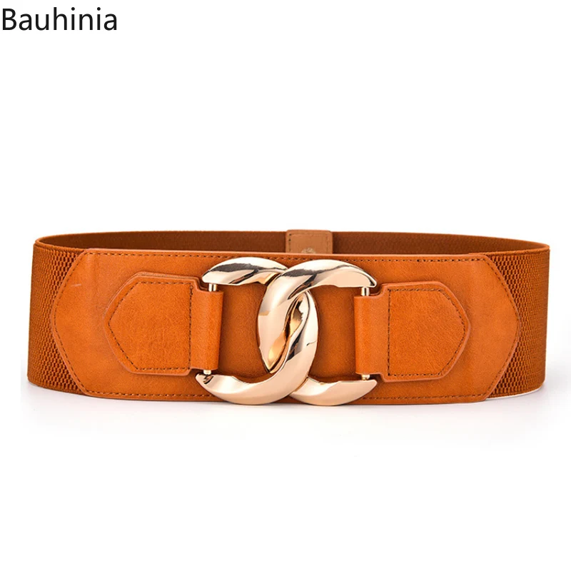 Bauhinia New 7.5cm Gold Pair Buckle Fashion Elastic Belt Korean Young Designer Versatile Dress Decorated Wide Belt