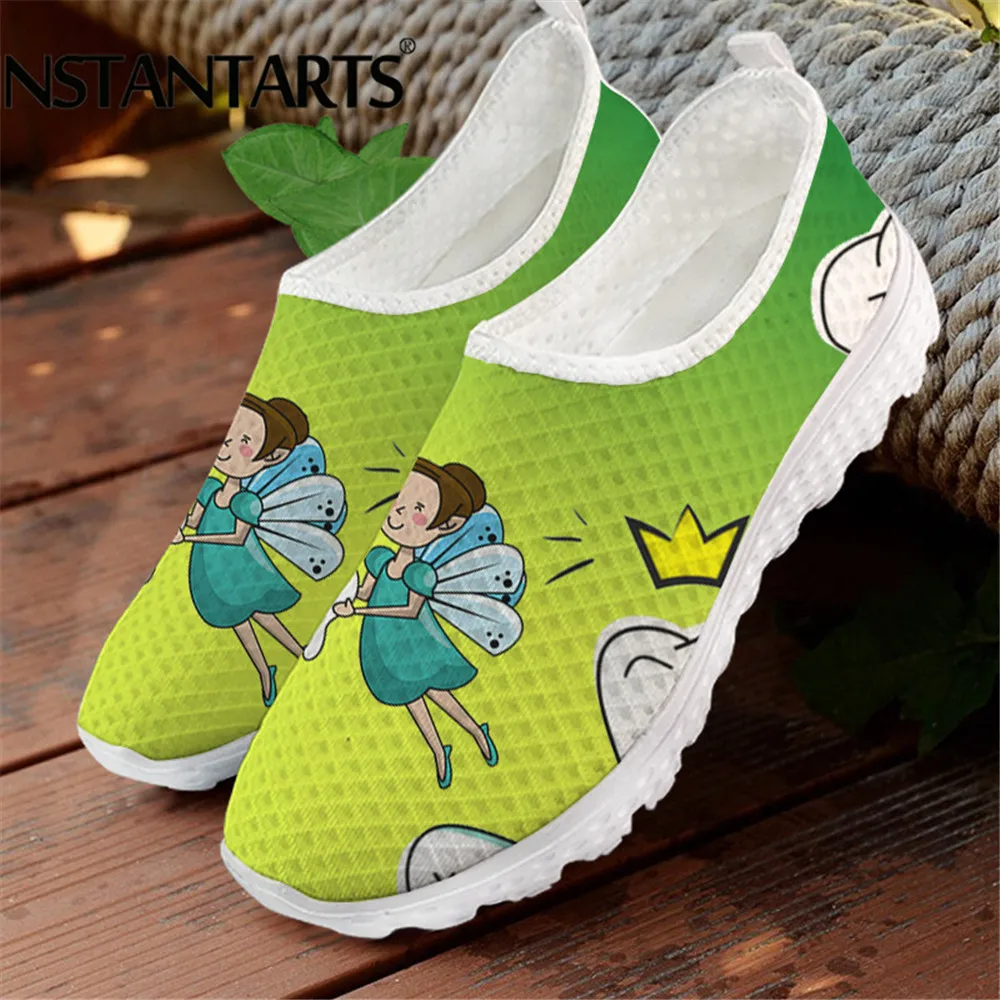 

INSTANTARTS Cartoon Tooth Angel Pattern Women Flat Shoes Summer Breathable Air Sneaker for Lady Casual Footwear Zapatos Hot Sale