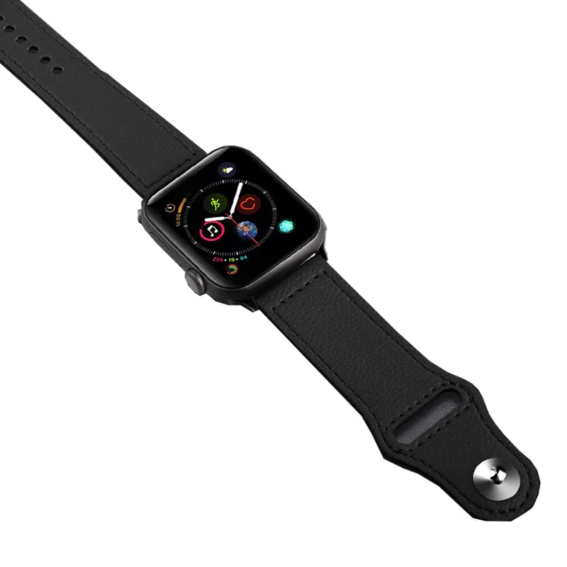 S black Кожаный ремешок для Apple watch 44 мм 40 мм iWatch 42 мм 38 мм браслет для часов из натуральной кожи Apple watch 5 4 3 21 - Цвет ремешка: S black